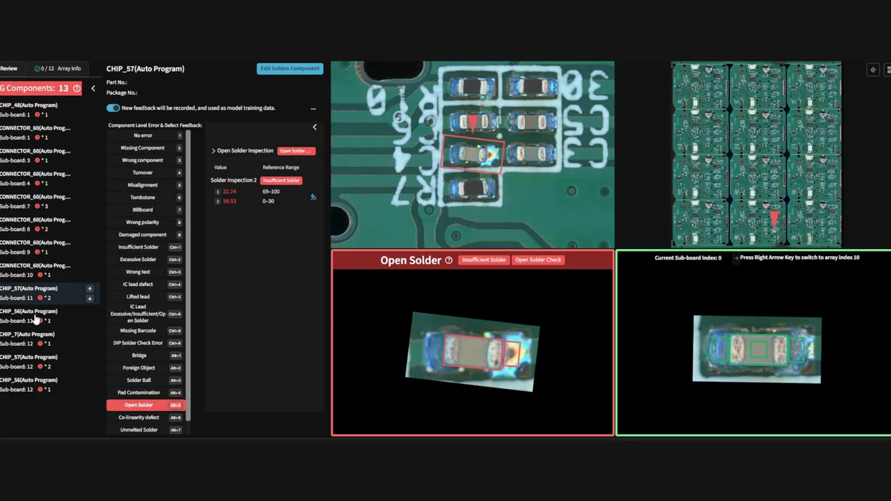 DaoAI review interface showing an open solder result and its reference image