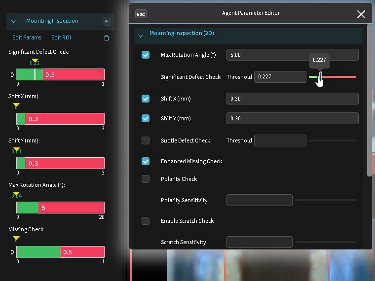 An inspection threshold being moved against the measurements it came from.